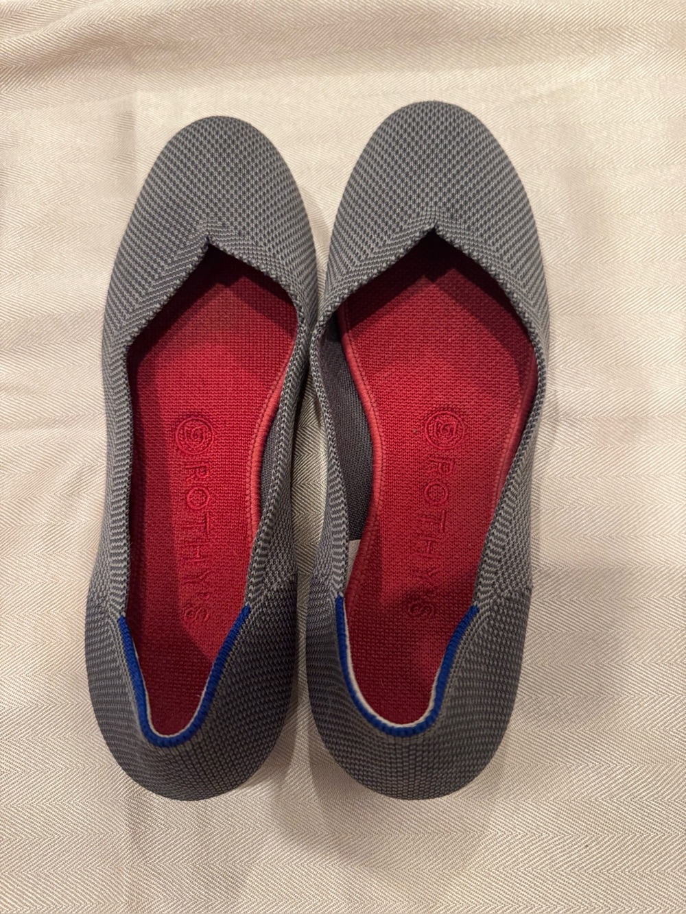 Rothy's Gray Knit Slip-On Flats with Red Insole - fits most size 7.5
